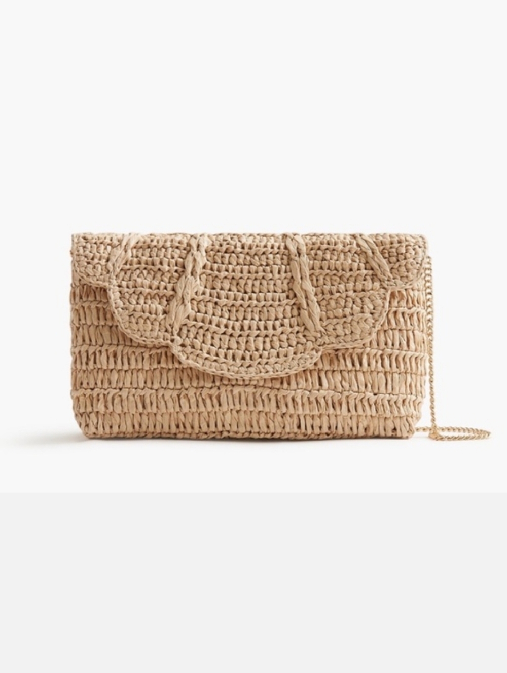 J CREW Scalloped Clutch in Natural Raffia $79 CI753 NWT